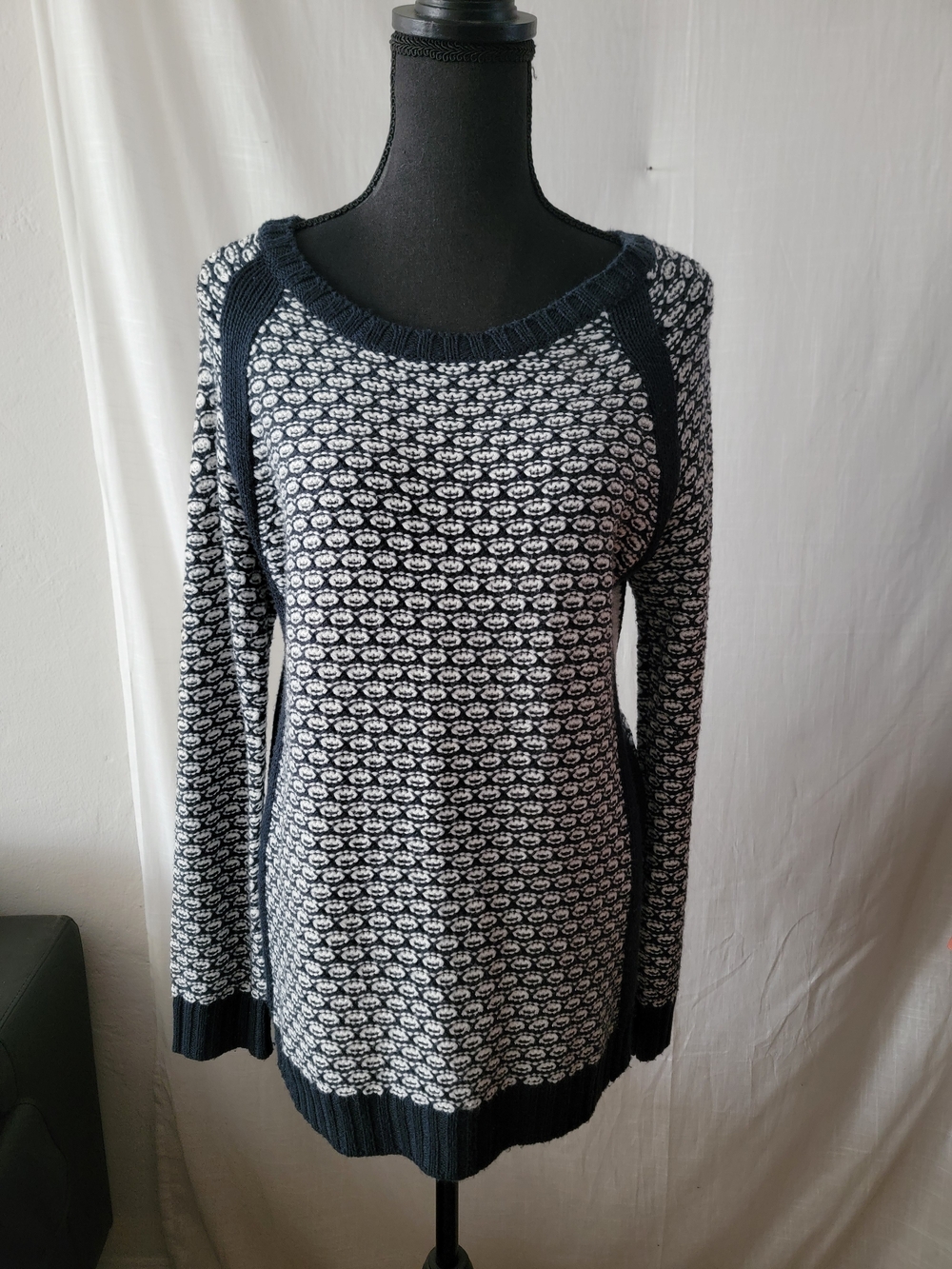 Hippie Rose Navy and White Crew Neck Knit Sweater